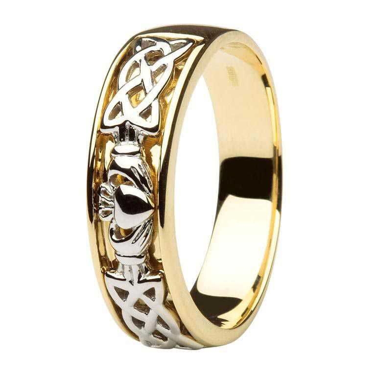 14k Yellow & White Gold Men's Claddagh Wedding Ring 7mm