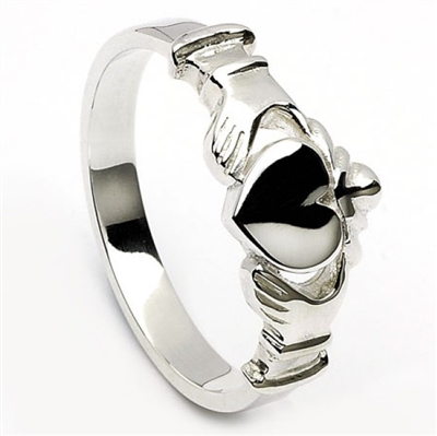 10k White Gold Contemporary Claddagh with Flat Heart Surface 9.1mm