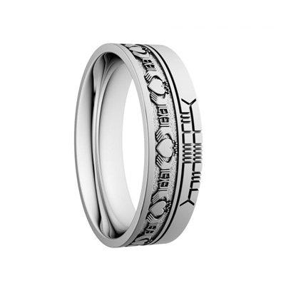14k White Gold Unisex "Claddagh" Dual Celtic Designs Wedding Ring 7.2mm