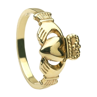 14k Yellow Gold Heavy Small Claddagh Ring 10mm
