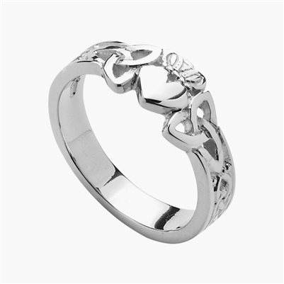 10k White Gold Ladies Trinity Knot Claddagh Ring 7.6mm