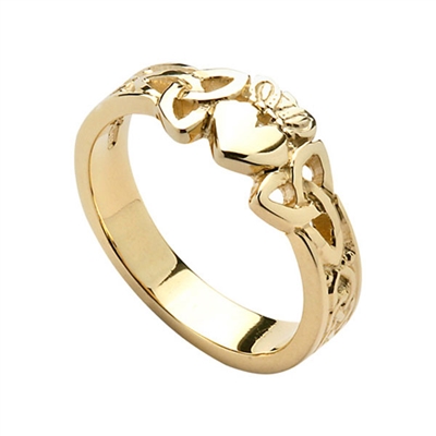 14k Yellow Gold Ladies Trinity Knot Claddagh Ring 7.6mm