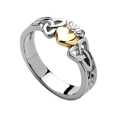 Sterling Silver 10k Gold Heart Ladies Trinity Knot Claddagh Ring 7.6mm