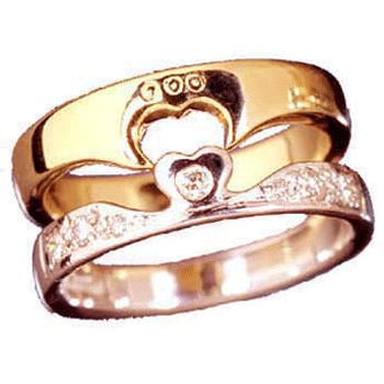14k White & Yellow Gold Ladies 2 Part Diamond Claddagh Ring