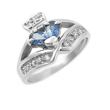 14k White Gold Ladies Sapphire & Diamond Claddagh Ring
