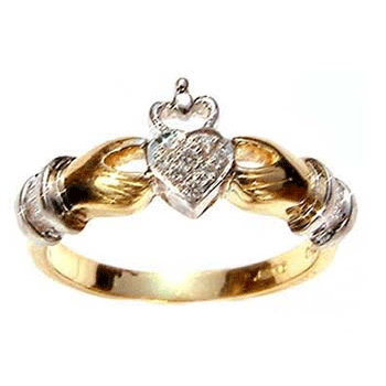 14k Yellow Gold Ladies Baguette Diamond Shoulders Claddagh Ring