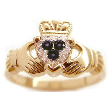 14k Yellow Gold Ladies Pastel Set Sapphire & Diamond Claddagh Ring 10mm