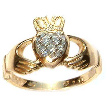 14k Yellow Gold Ladies Pastel Set Heart Diamond Claddagh Ring