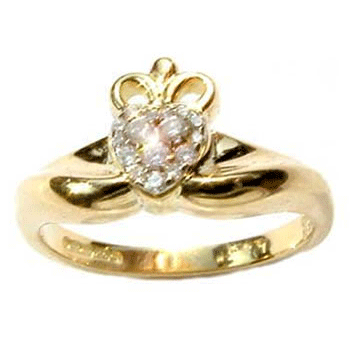 14k Yellow Gold Ladies Pastel Set Diamond Claddagh Ring