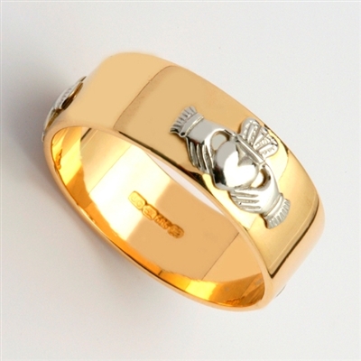 14k Yellow Gold Ladies Wide Claddagh Wedding Ring 8mm