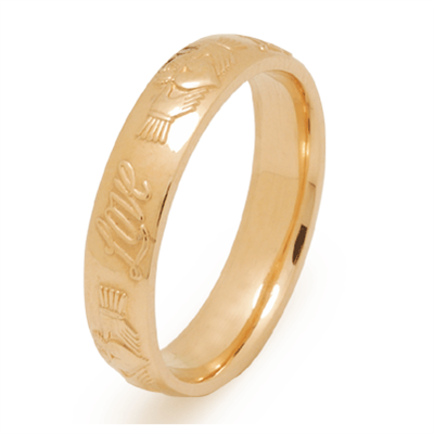 18k Yellow Gold Ladies Claddagh Wedding Ring 4.5mm