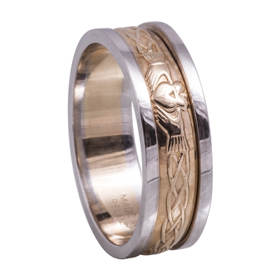 14k Yellow Gold Men's Claddagh Celtic Wedding Ring 6.9mm