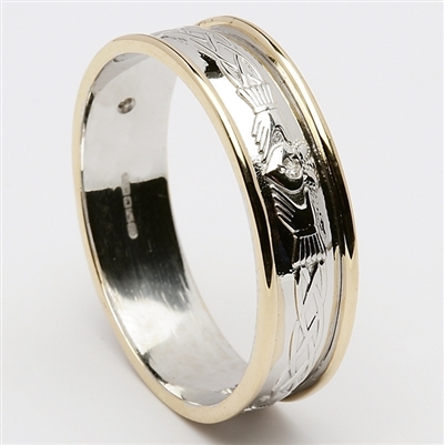 14k White Gold Diamond Ladies Claddagh Celtic Wedding Ring 6.9mm