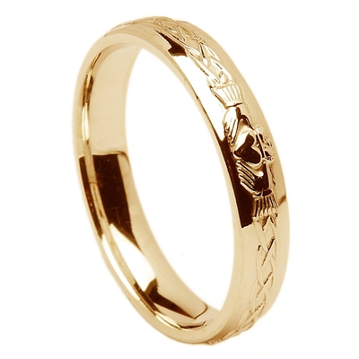 14k Yellow Gold Ladies Claddagh Celtic Wedding Ring 4.5mm