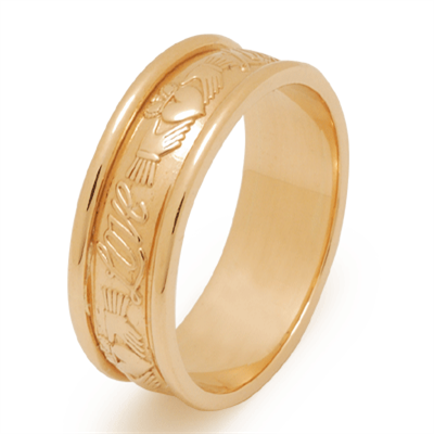 14k Ladies Yellow Gold Claddagh Celtic Wedding Ring 6.9mm