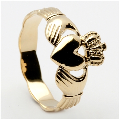 14k Yellow Gold Ladies Braided Shank Claddagh Ring 10mm