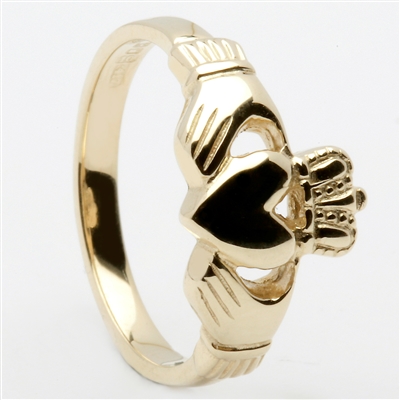 14k Yellow Gold Traditional Heavy Ladies Claddagh Ring 10mm
