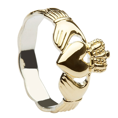 Gold Plated Over Sterling Silver Ladies Braided Claddagh Ring 11mm
