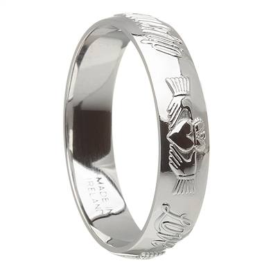 10k White Gold Men's Claddagh Celtic Wedding Ring 5.5mm