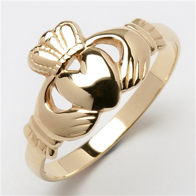 14k Yellow Gold Heavy Small Claddagh Ring 10.5mm