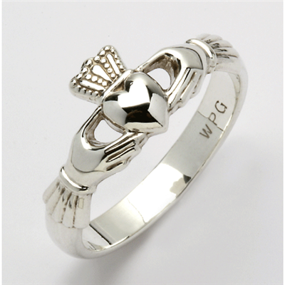 10k White Gold Ladies Xtra Heavy Claddagh Ring 9.5mm