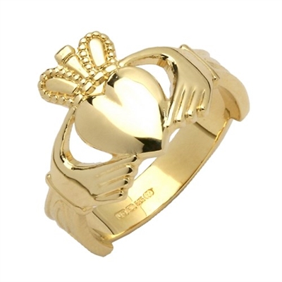 10k Yellow Gold Ladies Claddagh Ring With Trinity Knot Cuffs 11mm