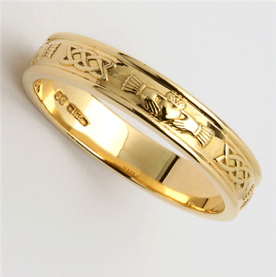 14k Yellow Gold Ladies Narrow Claddagh Wedding Ring 4.6mm