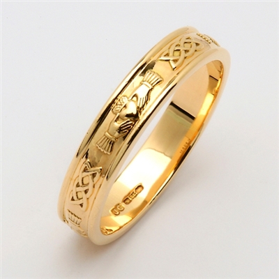 14k Yellow Gold Men's Narrow Claddagh Wedding Ring 4.6mm