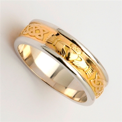 14k Gold 2 Tone Ladies Claddagh Wedding Ring 6.7mm