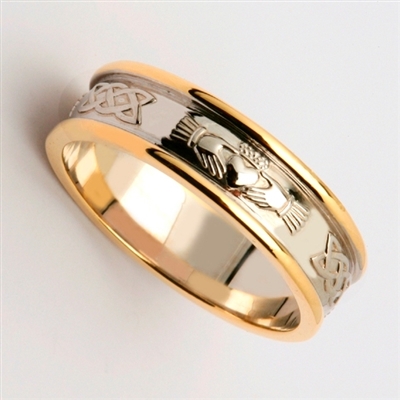 14k Gold 2 Tone Ladies Claddagh Wedding Ring 6.7mm