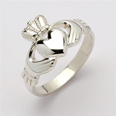 14k White Gold Ladies Extra Heavy Claddagh Ring 11.5mm