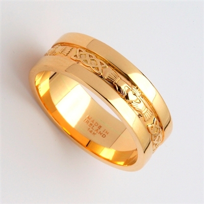 14k Yellow Gold Ladies Claddagh Wedding Ring 6mm