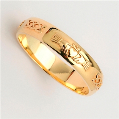 14k Yellow Gold Ladies Celtic Claddagh Wedding Ring 4.5mm
