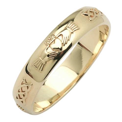 18k Yellow Gold Men's Celtic Claddagh Wedding Ring 4.5mm