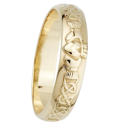 14k Yellow Gold Narrow Ladies Claddagh Wedding Ring 4mm