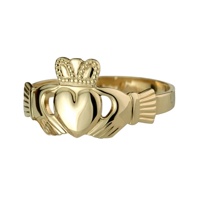14k Yellow Gold Small Heavy Claddagh Ring 9mm