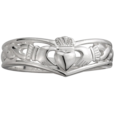 Sterling Silver Ladies Wishbone Claddagh Ring 8mm