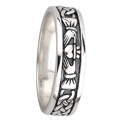 Sterling Silver Ladies Oxidized Celtic Claddagh Ring 5mm