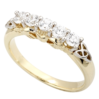 14k Yellow Gold Ladies 5 Stone Diamond Eternity Claddagh Ring