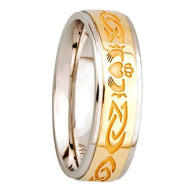 Sterling Silver 10k Yellow Gold Ladies Claddagh Ring