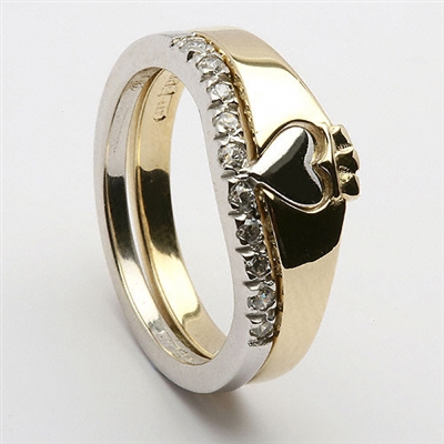 10k Gold Ladies 2 Part CZ Claddagh Ring 7mm