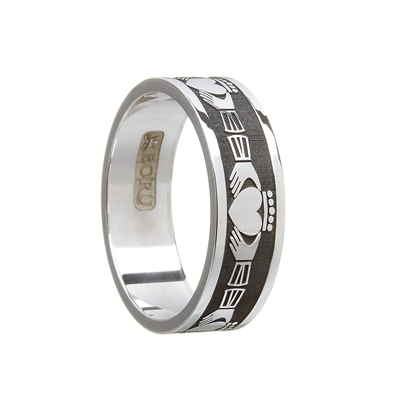 Sterling Silver Men's Claddagh Wedding Ring 7.2mm (Oxidized)