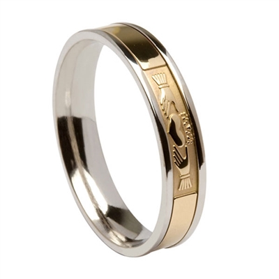 10k Yellow & White Gold Ladies Claddagh Wedding Ring 5mm