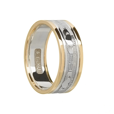 14k White Gold Ladies Claddagh Wedding Ring 8.5mm